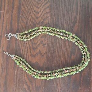 3 Strand Peridot And Ukanite Jasper Necklace